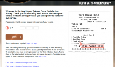 Yard House To Go Guest Satisfaction Survey